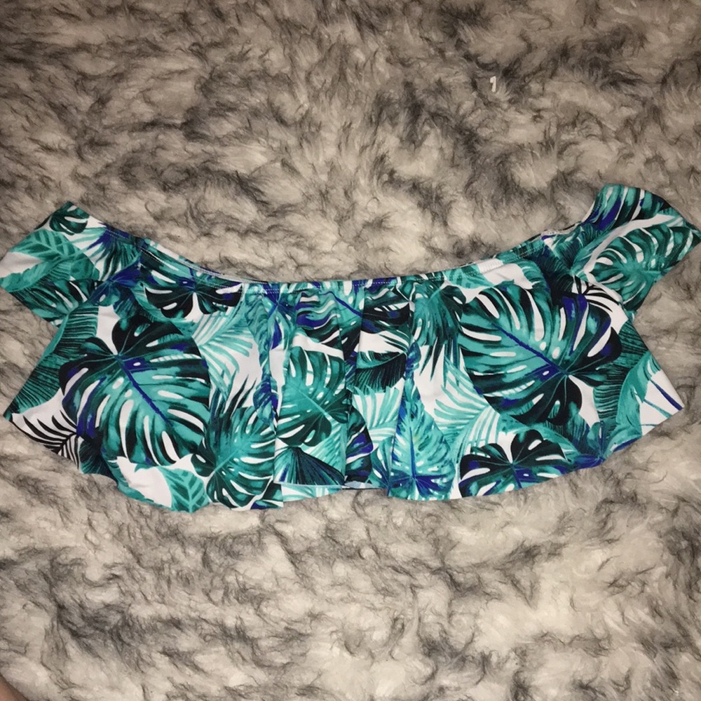 Off the shoulder leafy blue-green bikini top